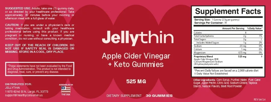 jellythin Apple Cider Vinegar (ACV) Gummies bottle premium supplement for weight loss support