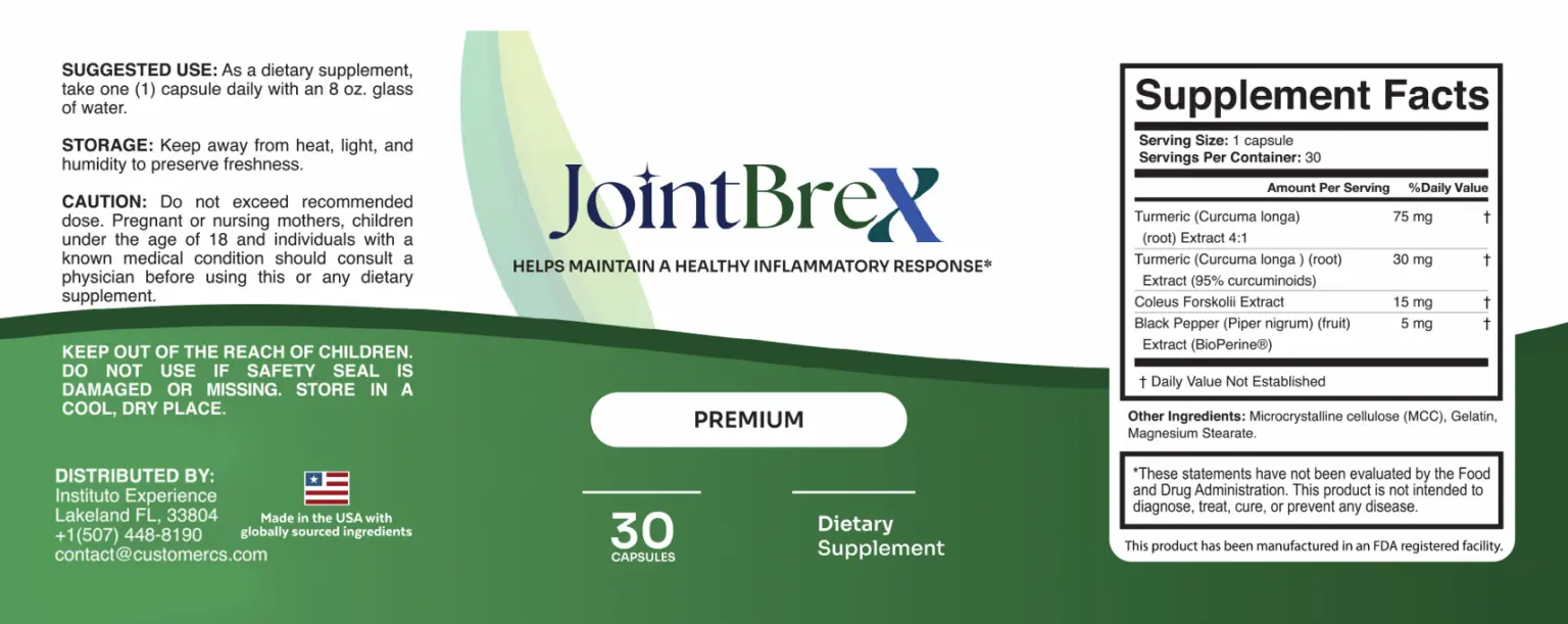 JointBrex dietary supplement bottle for joint health and flexibility support